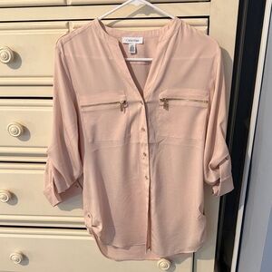 Calvin Klein Light Pink Blouse with Zippered Pockets